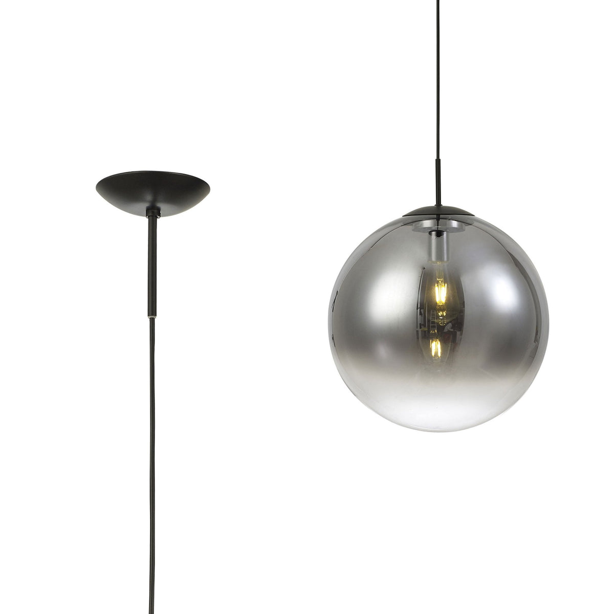 Miranda 30cm Matt Black & Smoked Glass Pendant