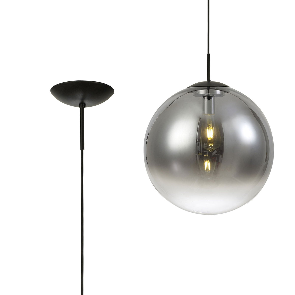 Miranda 40cm Matt Black & Smoked Glass Pendant