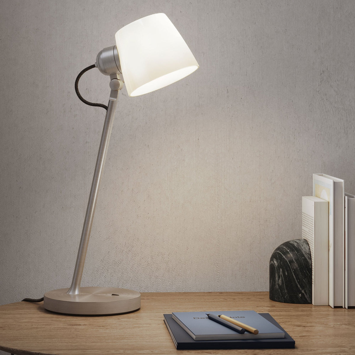Imari Desk Lamp in Matt Nickel with Porcelain Shade