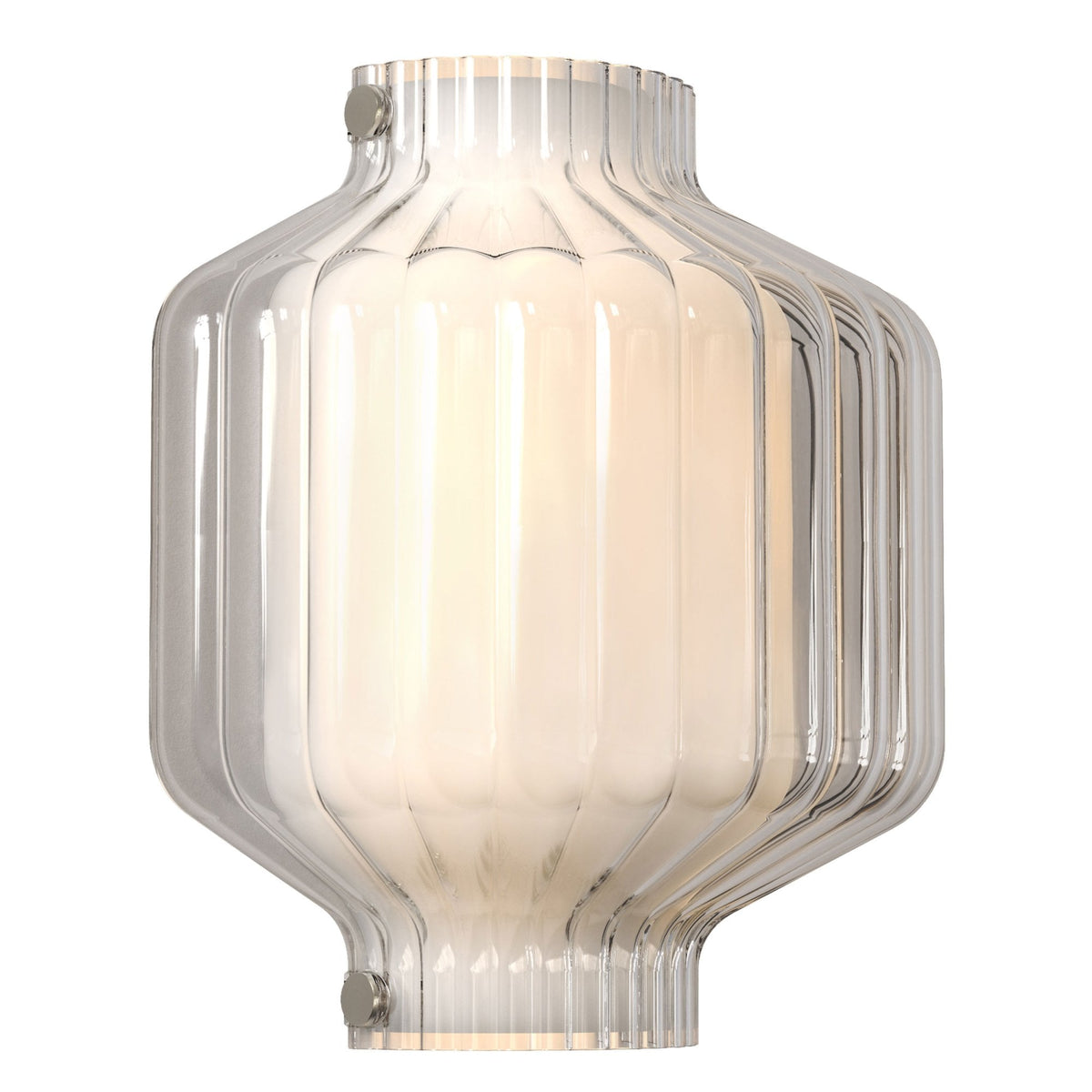 Clear glass ribbed pendant light with a warm glow