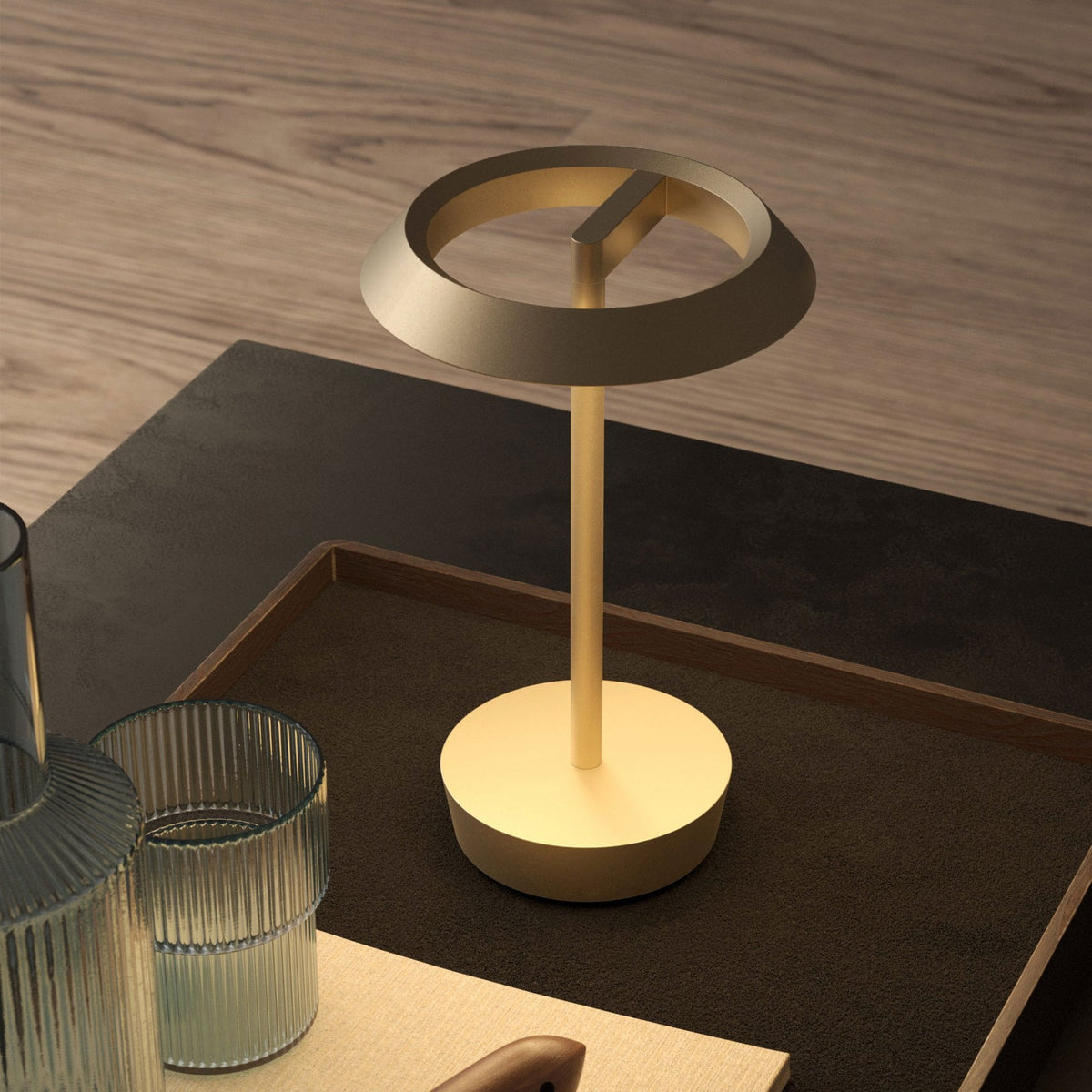 Halo LED Rechargeable Portable Table Lamp in Light Bronze