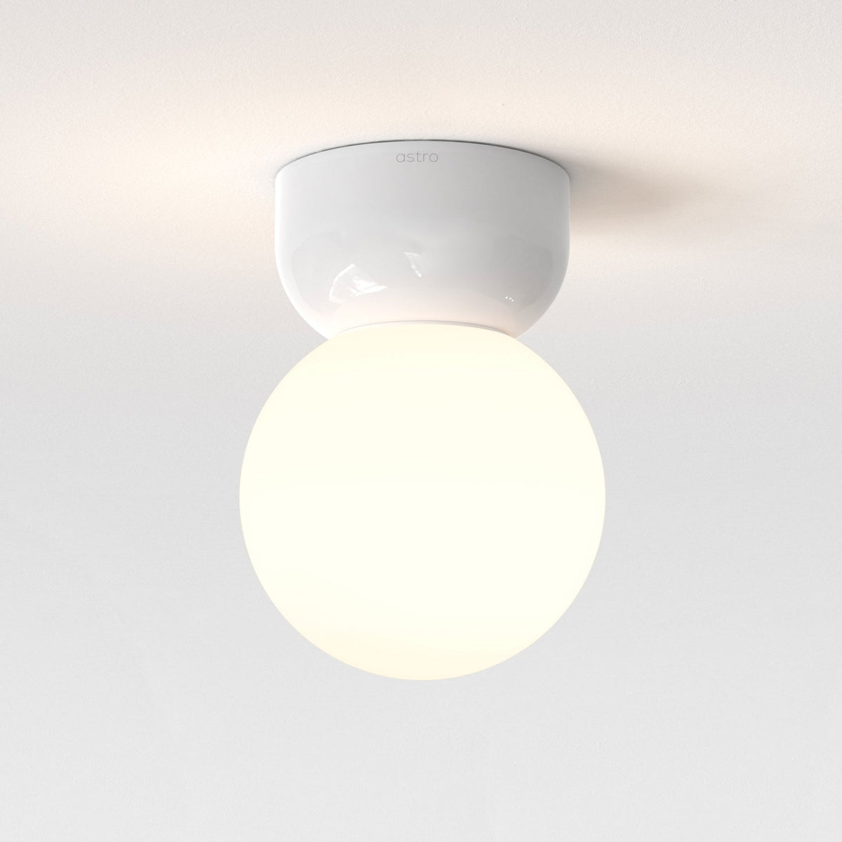 Lyra 140 IP44 Ceramic Bathroom Ceiling Light in Gloss Glaze White