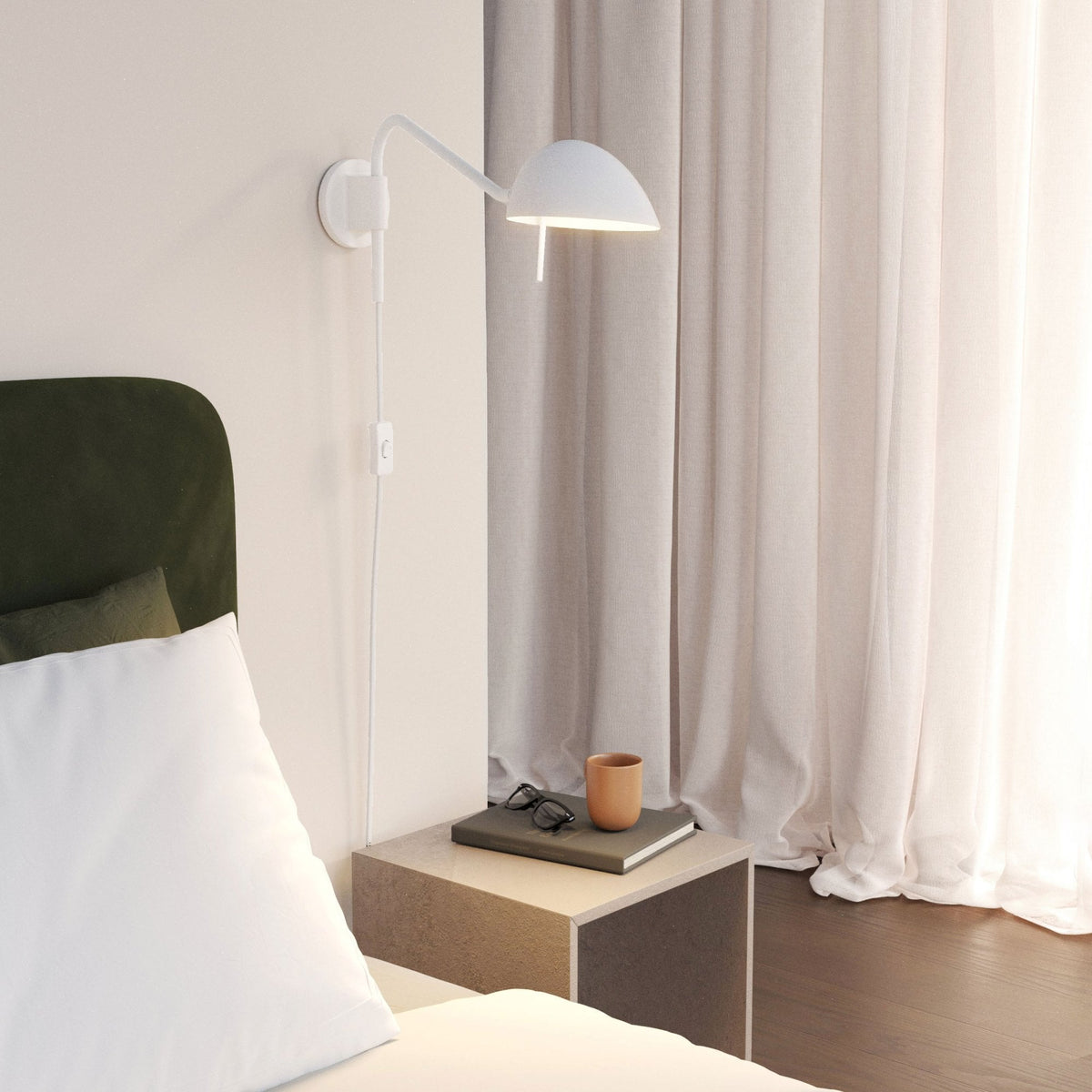 Serge Swing Arm Plug In Switched Reading Wall Light in Matt White