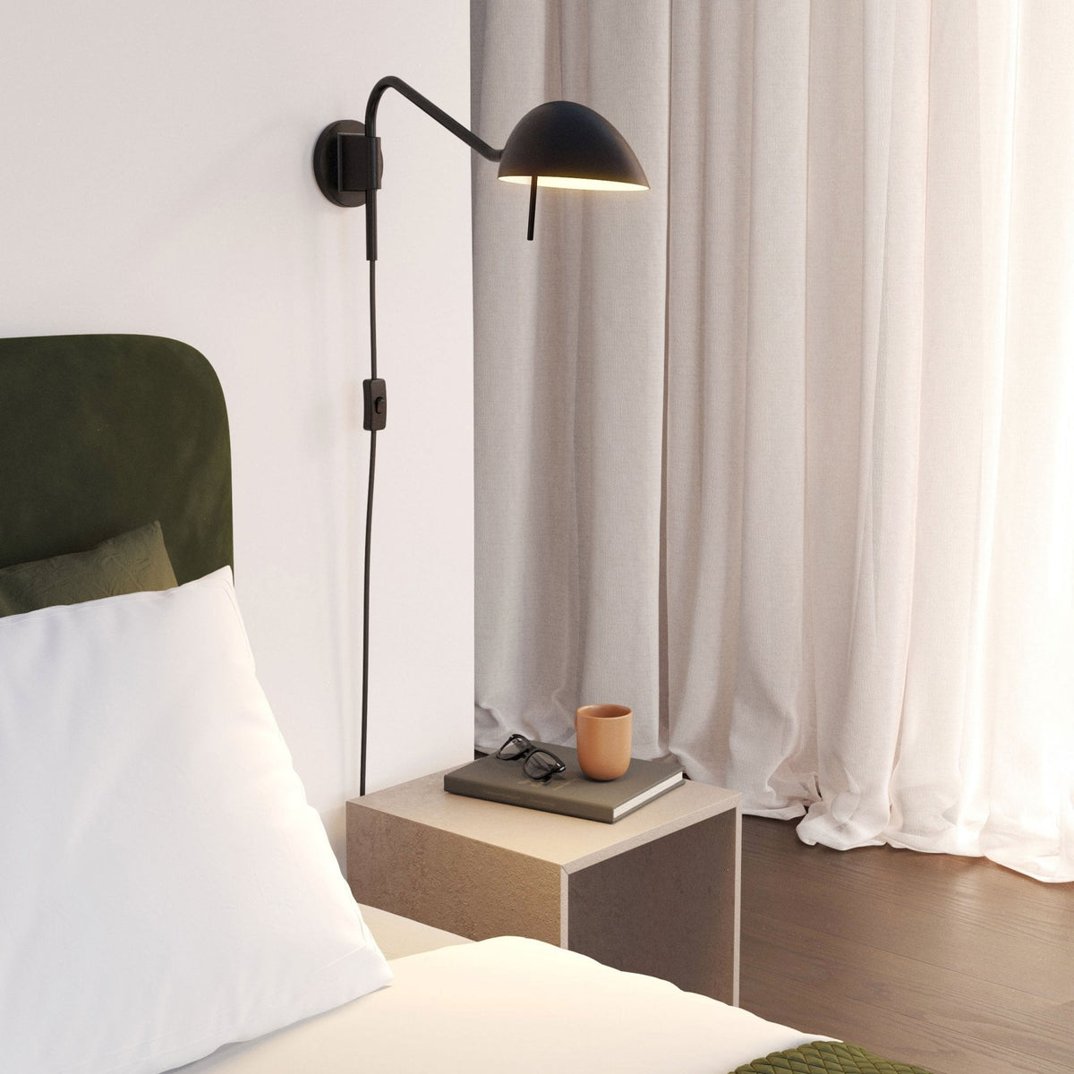 Serge Swing Arm Plug In Switched Reading Wall Light in Matt Black