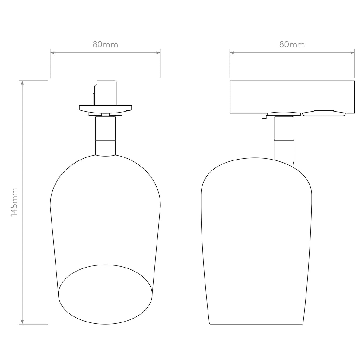 Line drawing of a light fixture with dimensions 80mm width and 148mm height