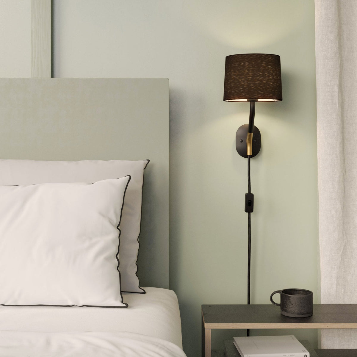 Arbor Plug In Switched Wall Light and Shade in Matt Black