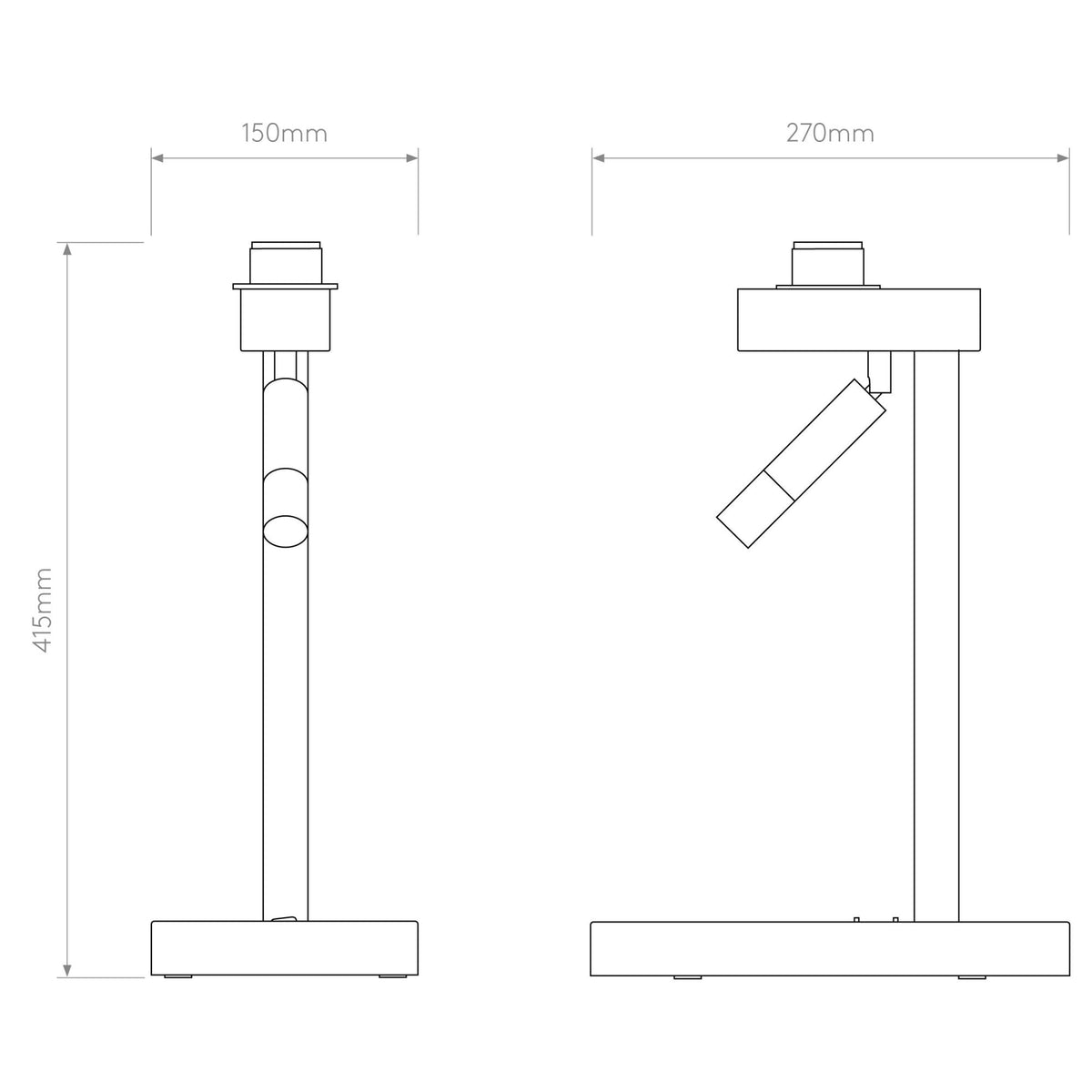 Line drawing of a table lamp with dimensions 415mm height, 150mm width, and 270mm depth