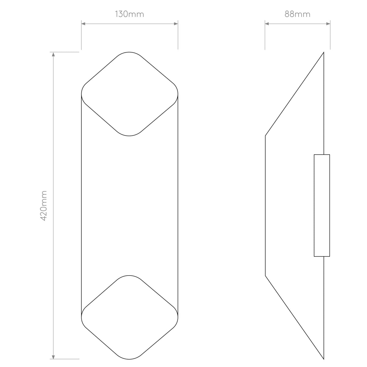 Diagram of the product with dimensions 420mm height, 130mm width, and 88mm depth