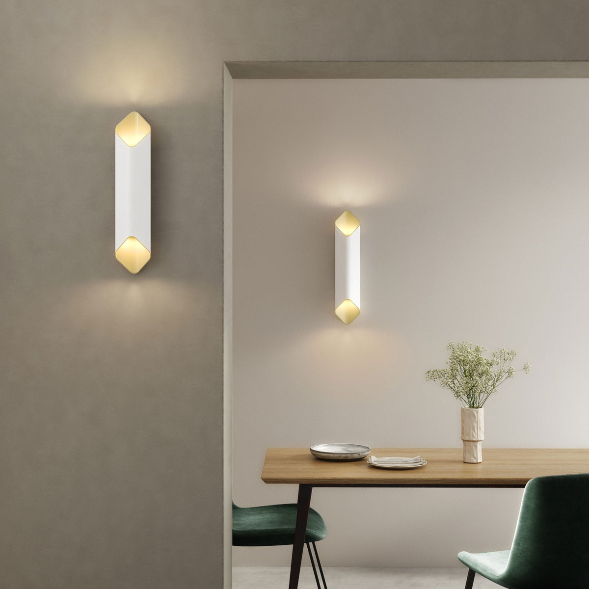 Ako 600 Phase Dimmable Up & Down Wall Light in Matt White & Gold