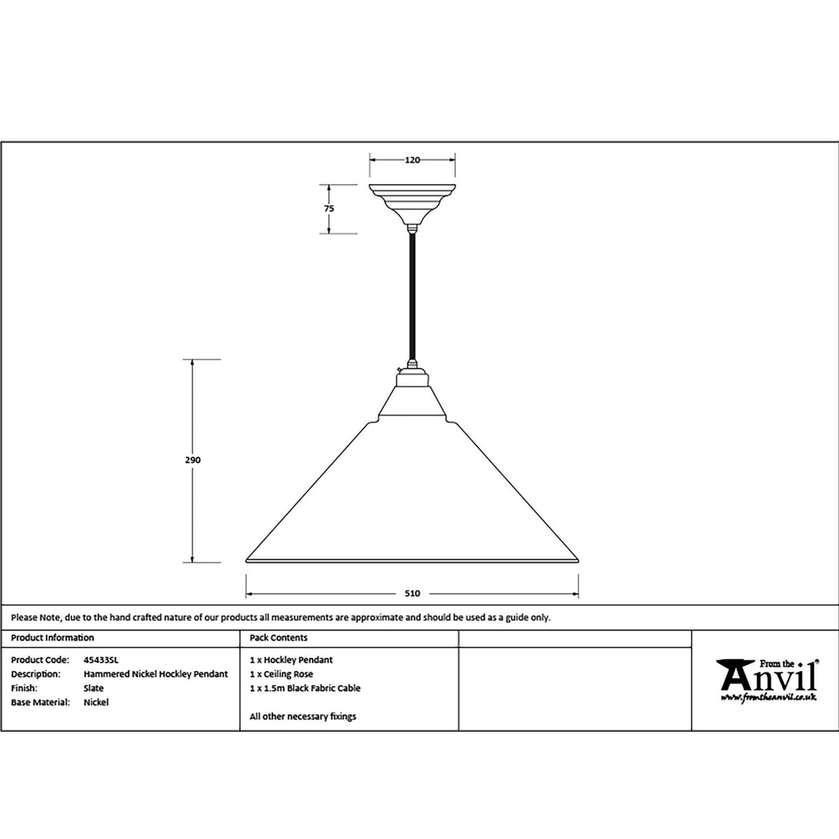Hammered Nickel Hockley Pendant in Slate