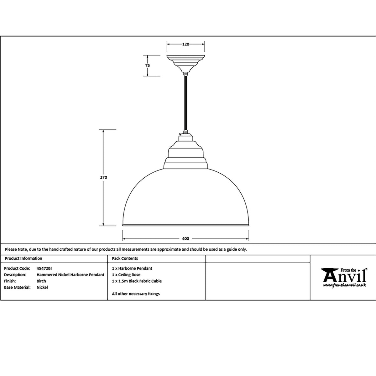Hammered Nickel Harborne Pendant in Birch
