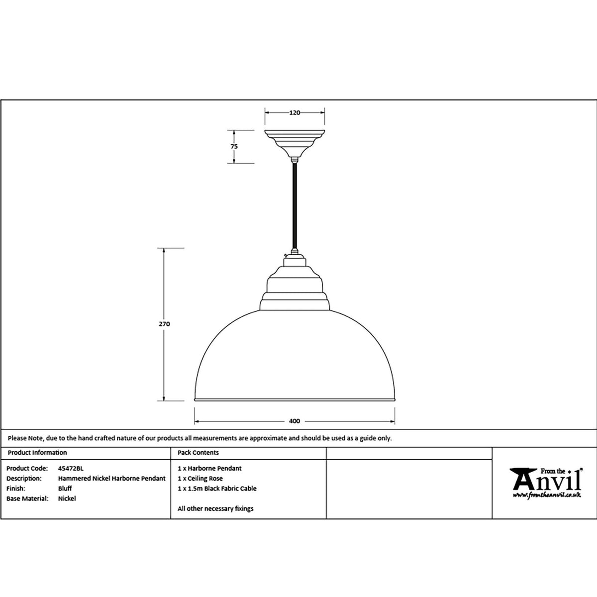 Hammered Nickel Harborne Pendant in Bluff