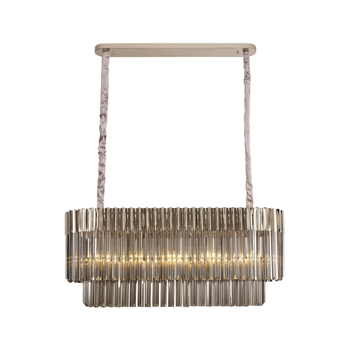 Kentisbeare 1000mm Linear Chandelier in Polished Nickel & Smoked Glass