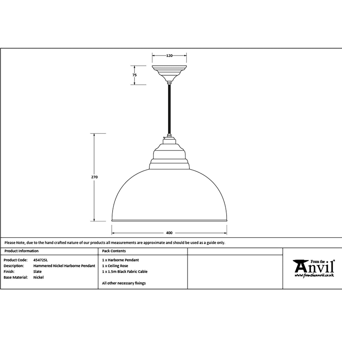 Hammered Nickel Harborne Pendant in Slate