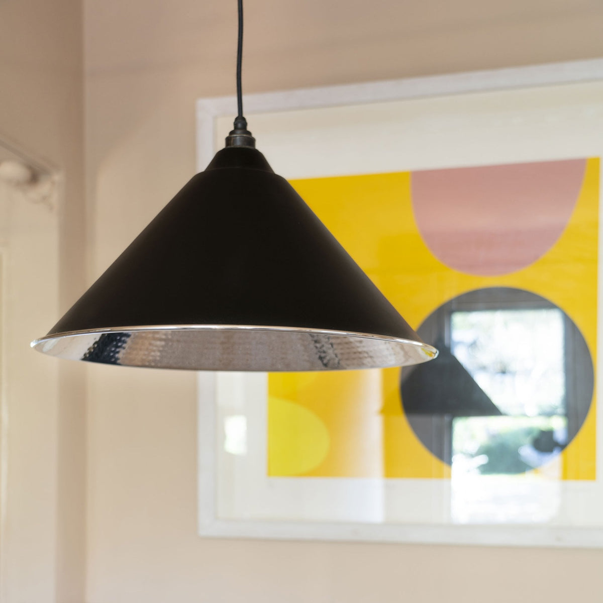 Hammered Nickel Hockley Pendant in Elan Black