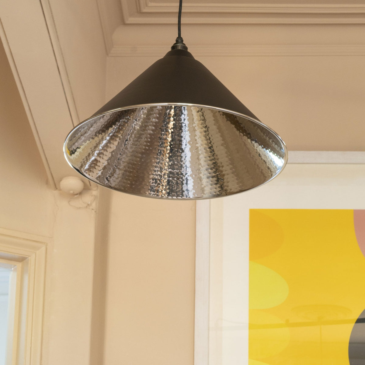 Hammered Nickel Hockley Pendant in Elan Black