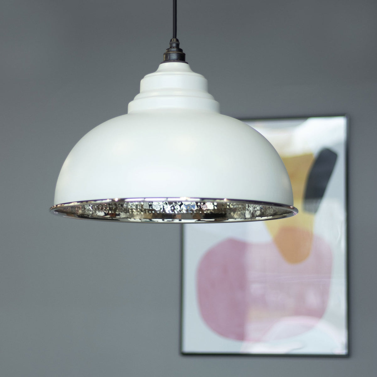 Hammered Nickel Harborne Pendant in Birch