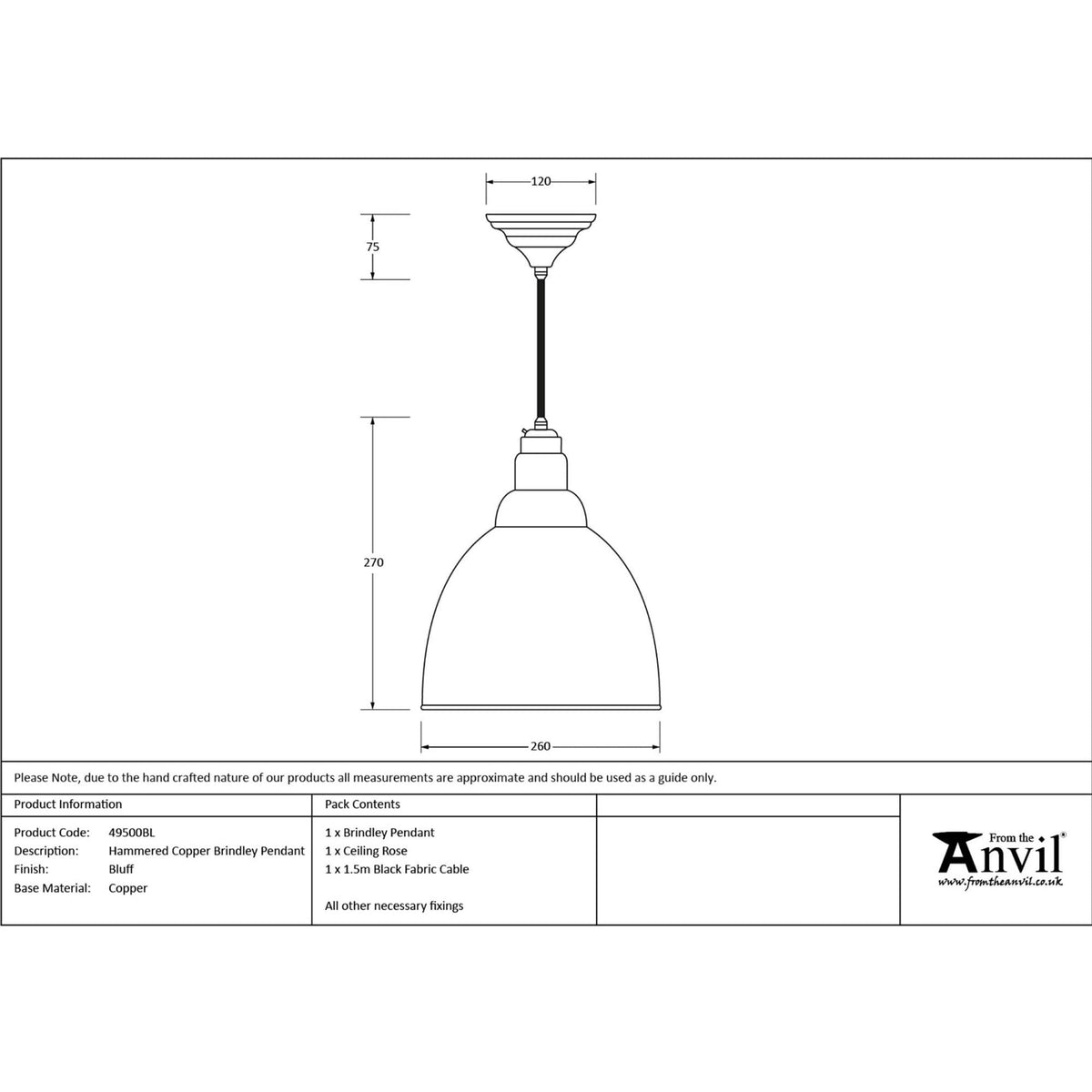 Hammered Copper Brindley Pendant in Bluff