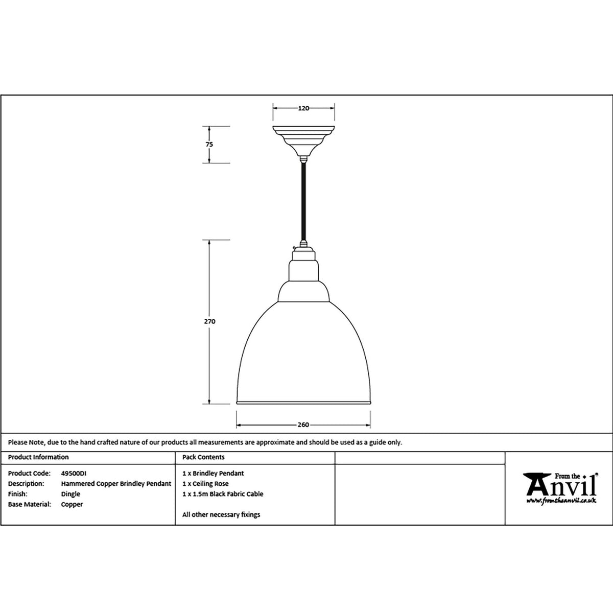 Hammered Copper Brindley Pendant in Dingle