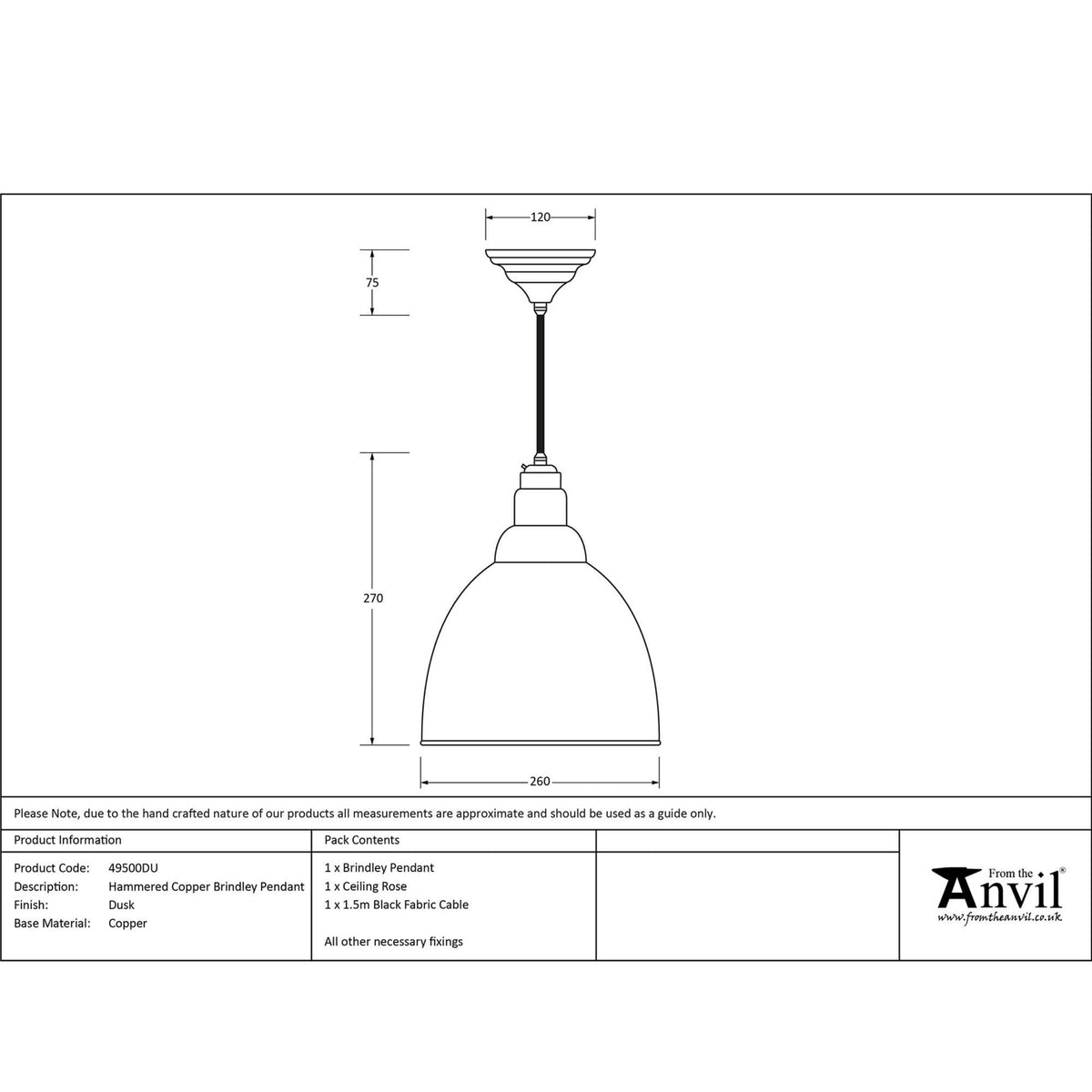 Hammered Copper Brindley Pendant in Dusk
