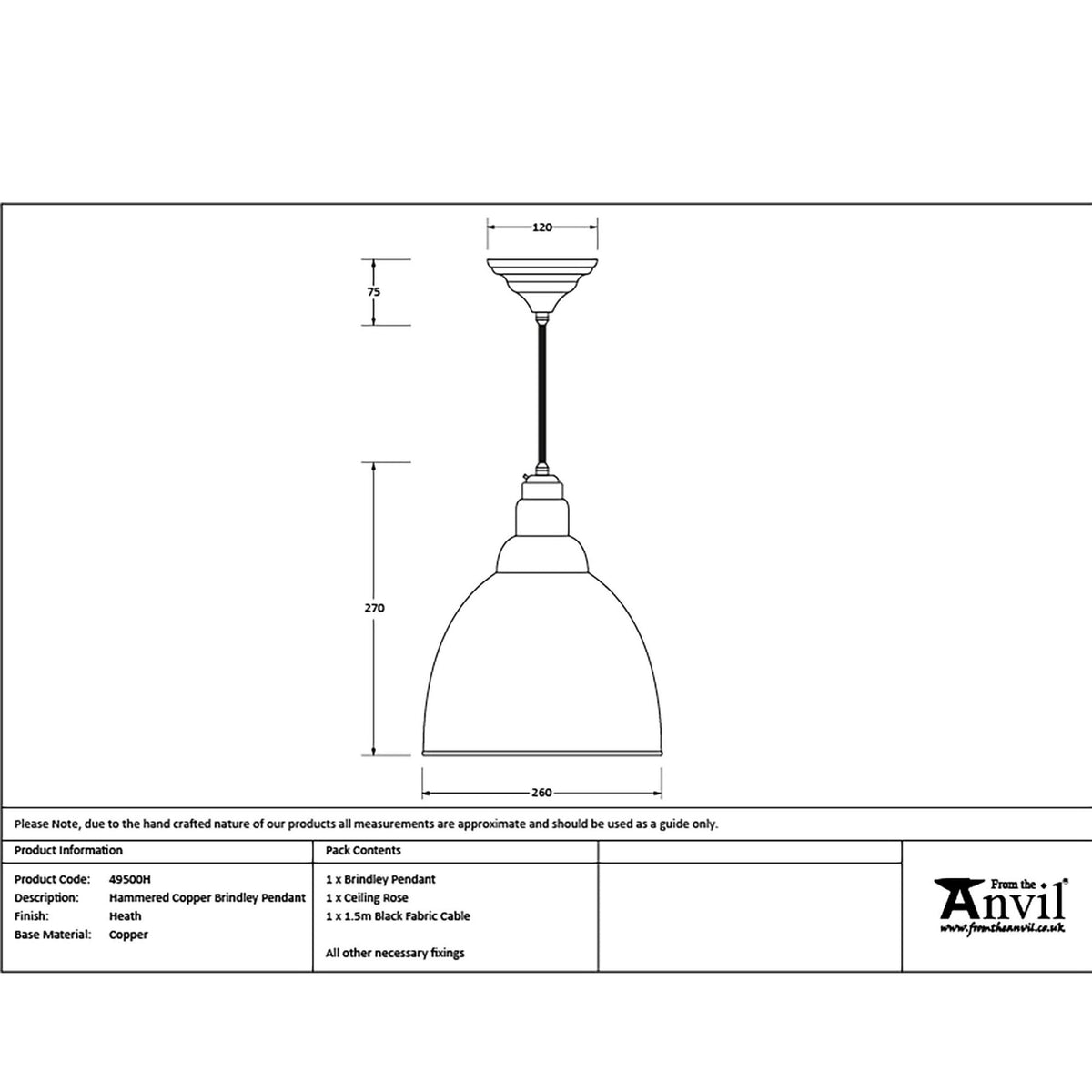 Hammered Copper Brindley Pendant in Heath