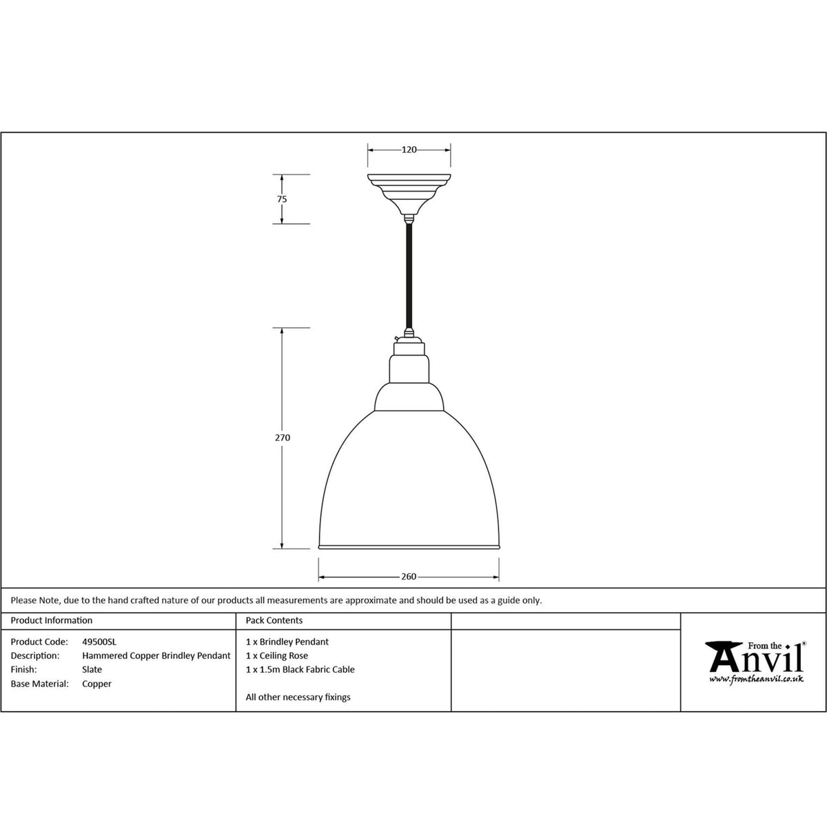 Hammered Copper Brindley Pendant in Slate
