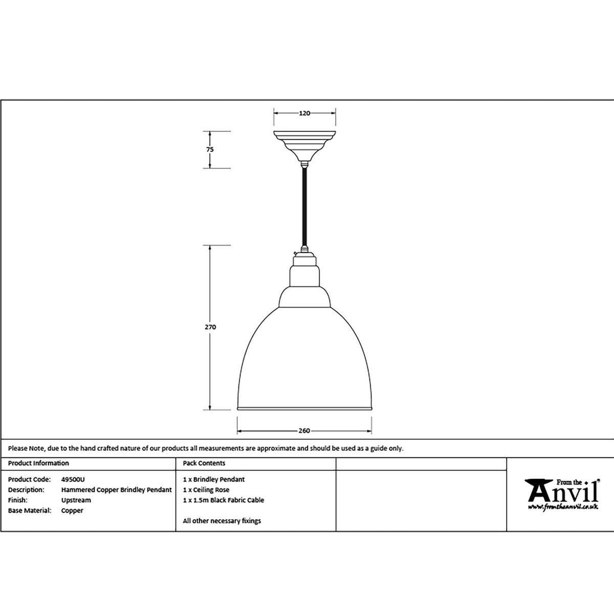 Hammered Copper Brindley Pendant in Upstream