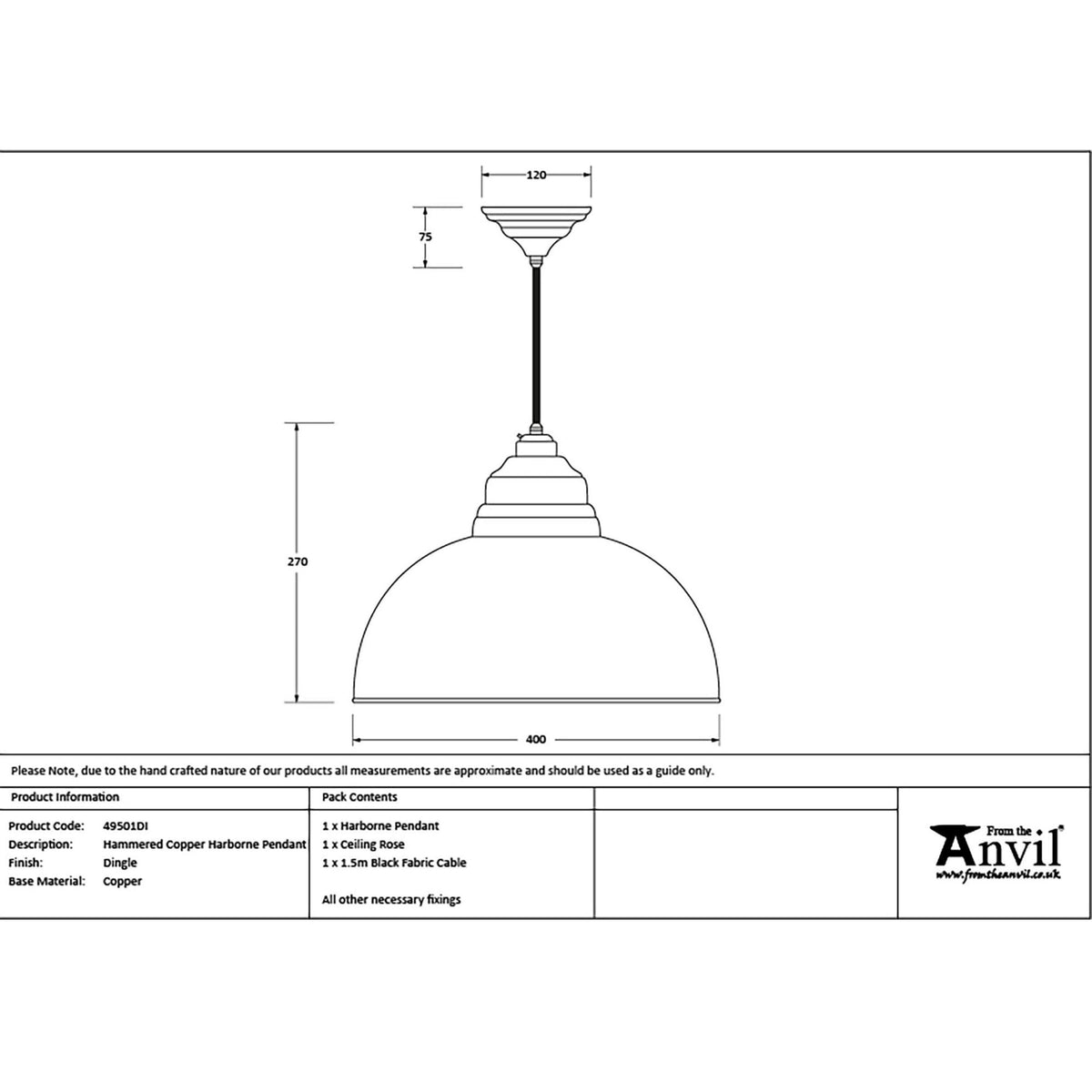 Hammered Copper Harborne Pendant in Dingle