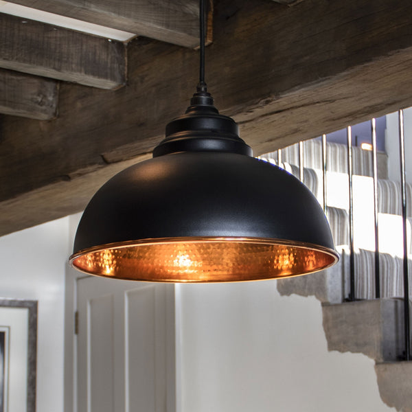 Hammered Copper Harborne Pendant in Elan Black