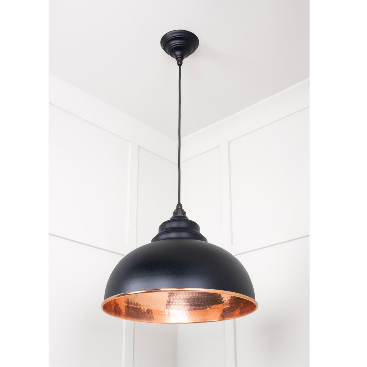 Hammered Copper Harborne Pendant in Elan Black