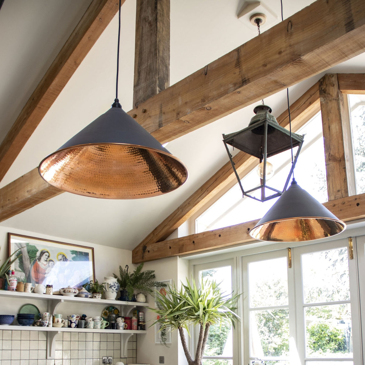 Hammered Copper Hockley Pendant in Slate