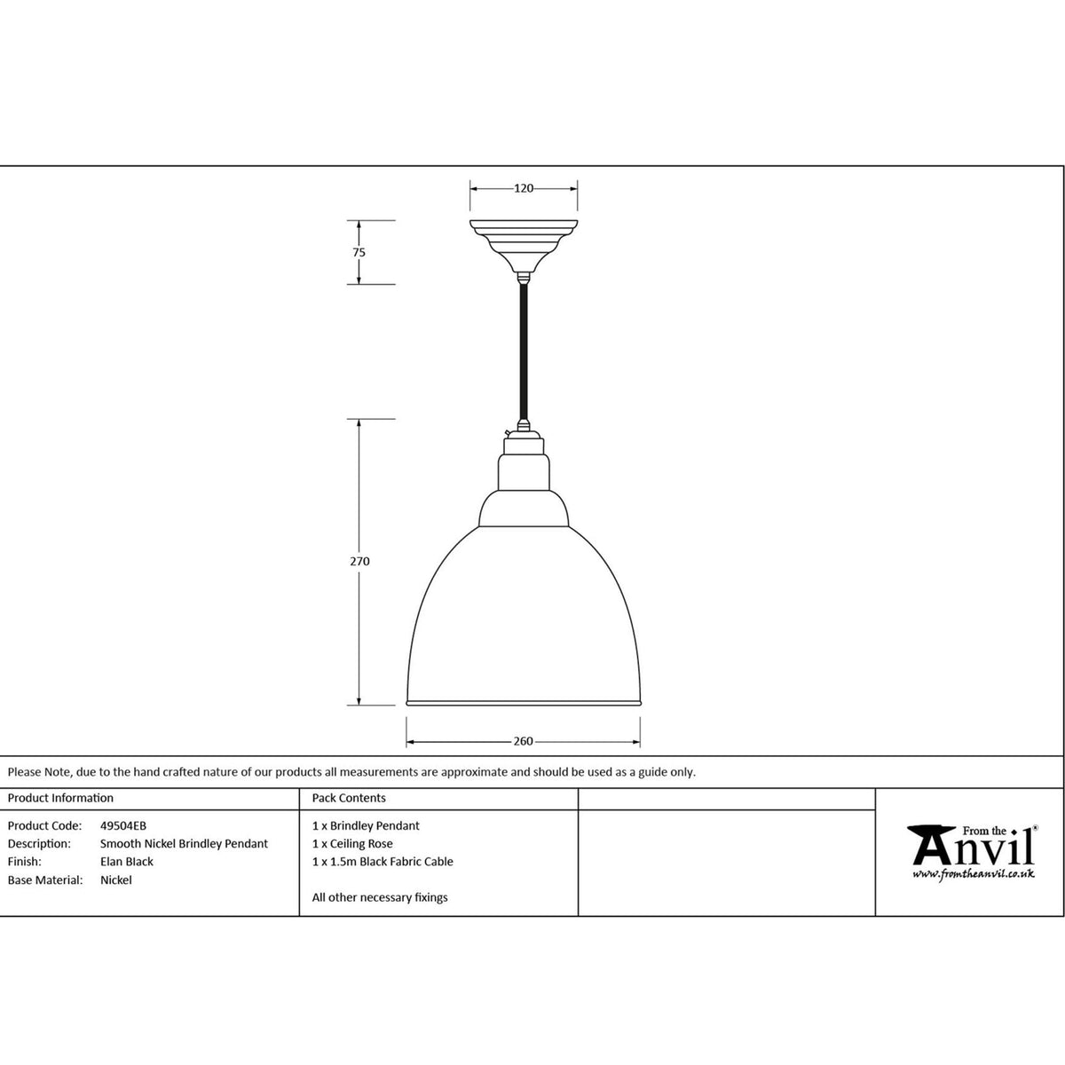 Smooth Nickel Brindley Pendant in Elan Black