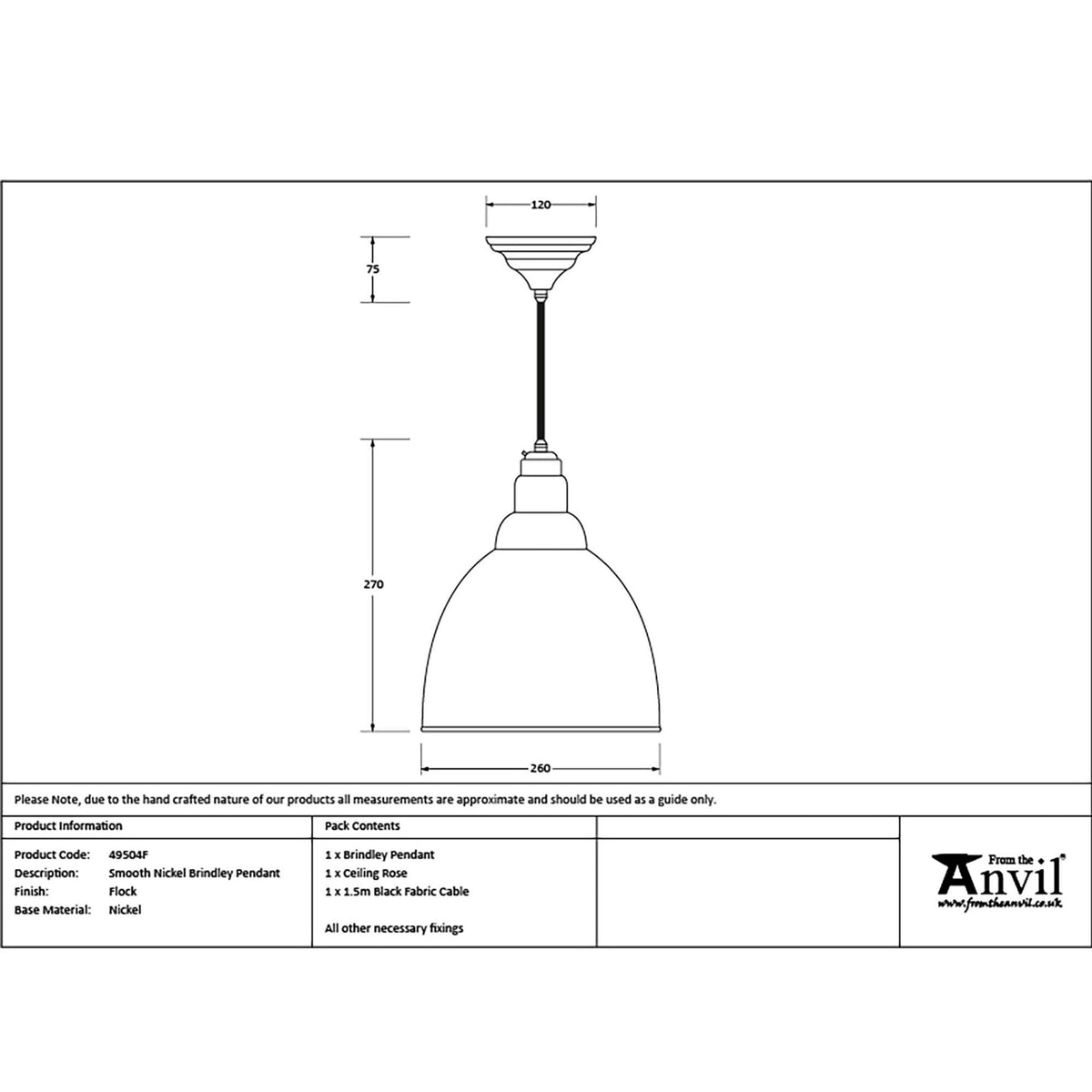 Smooth Nickel Brindley Pendant in Flock