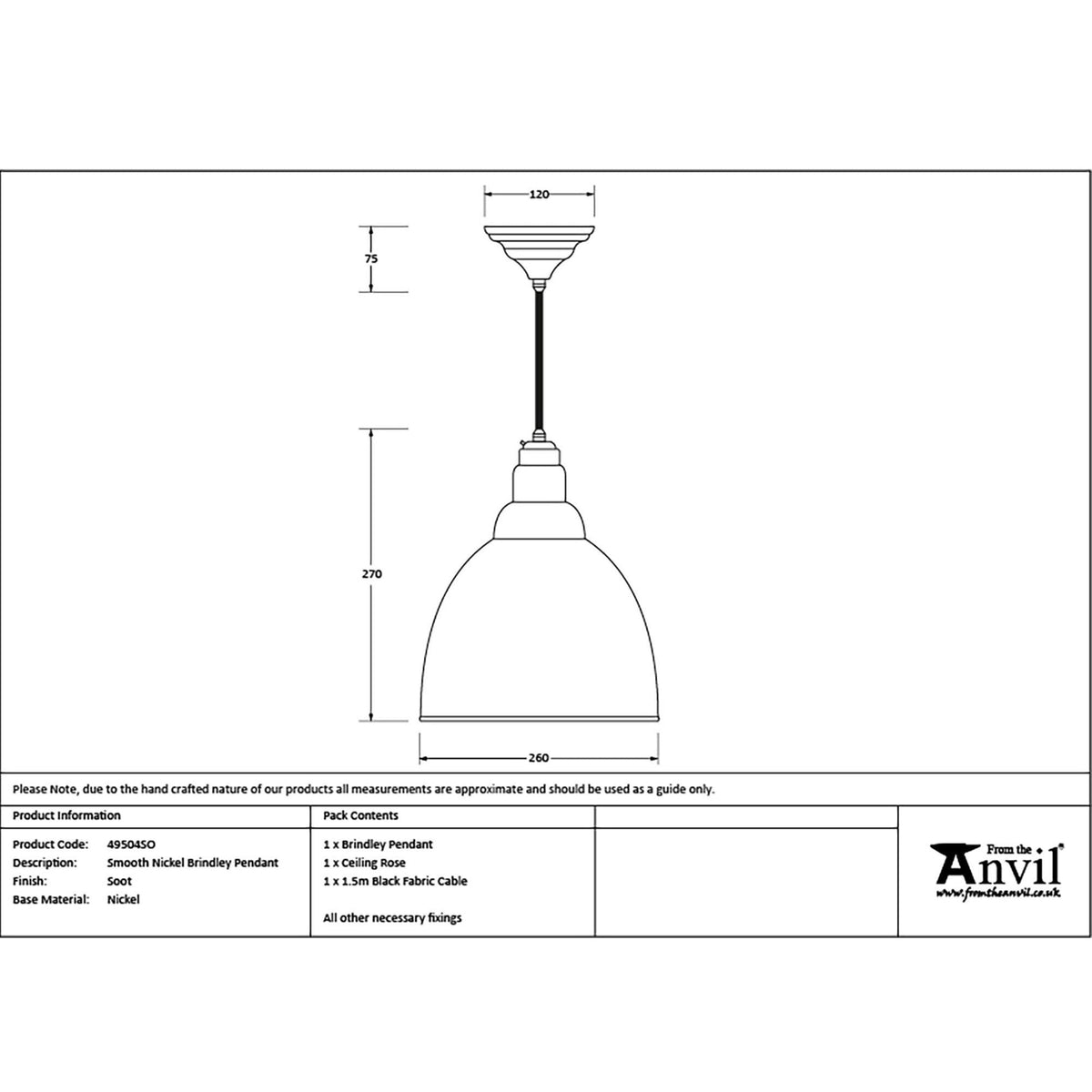 Smooth Nickel Brindley Pendant in Soot