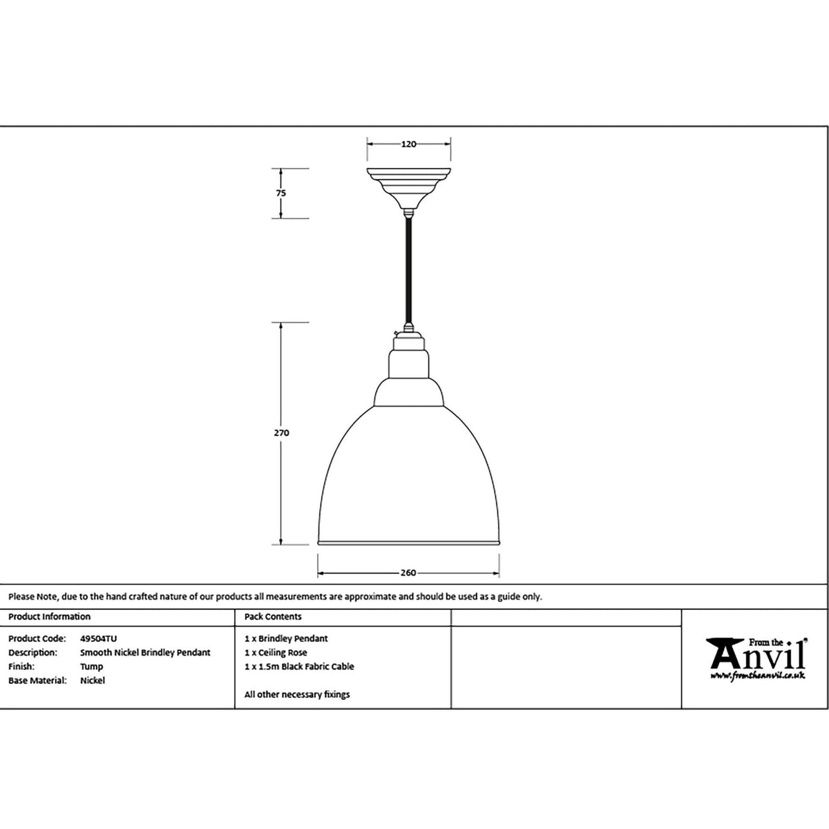 Smooth Nickel Brindley Pendant in Tump