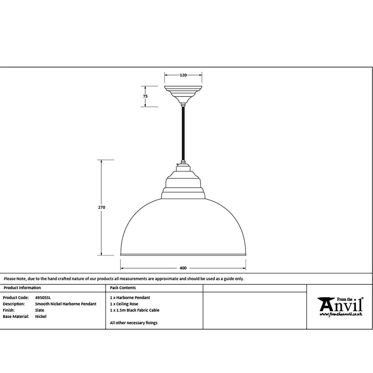 Smooth Nickel Harborne Pendant in Slate