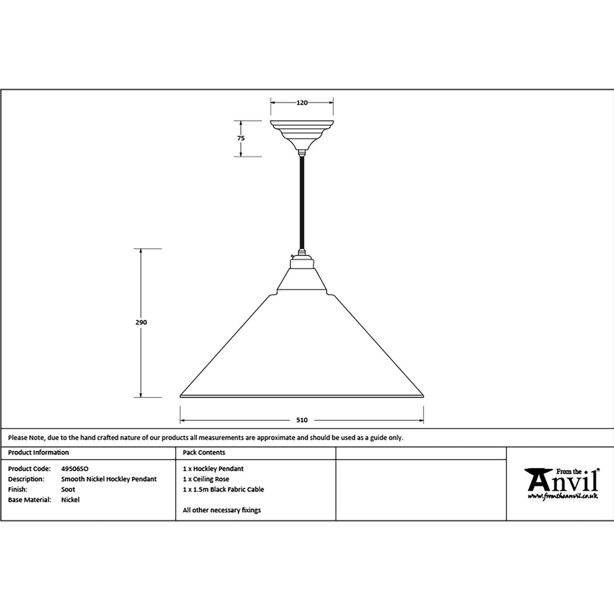 Smooth Nickel Hockley Pendant in Soot