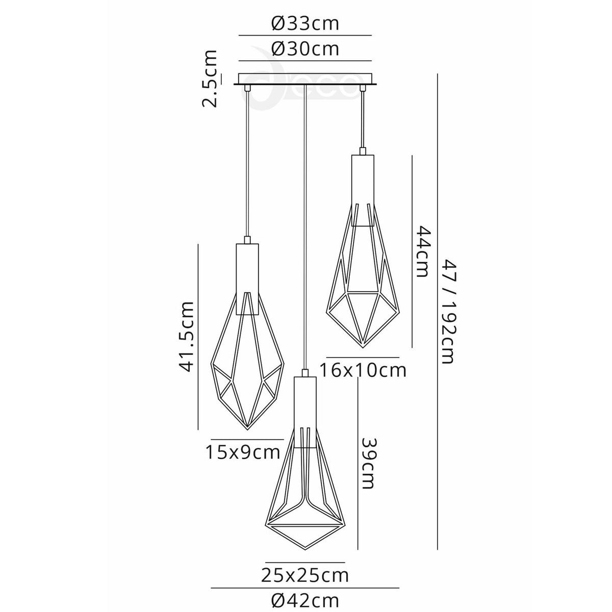 Kristoff Geometric Triple Pendant Round In Black