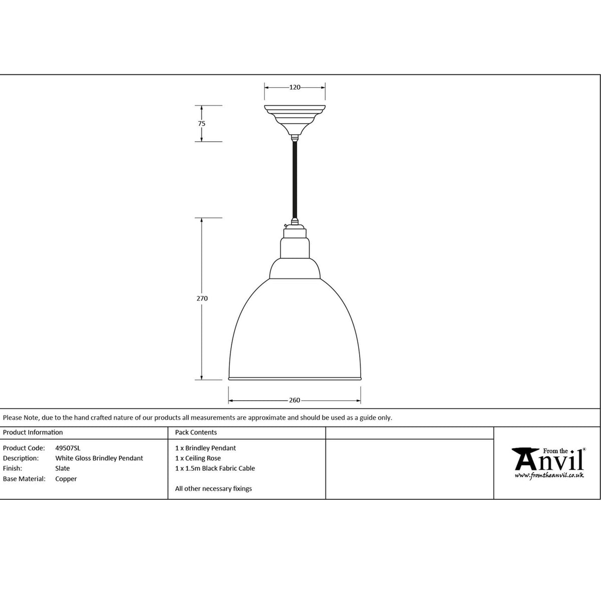 White Gloss Brindley Pendant in Slate