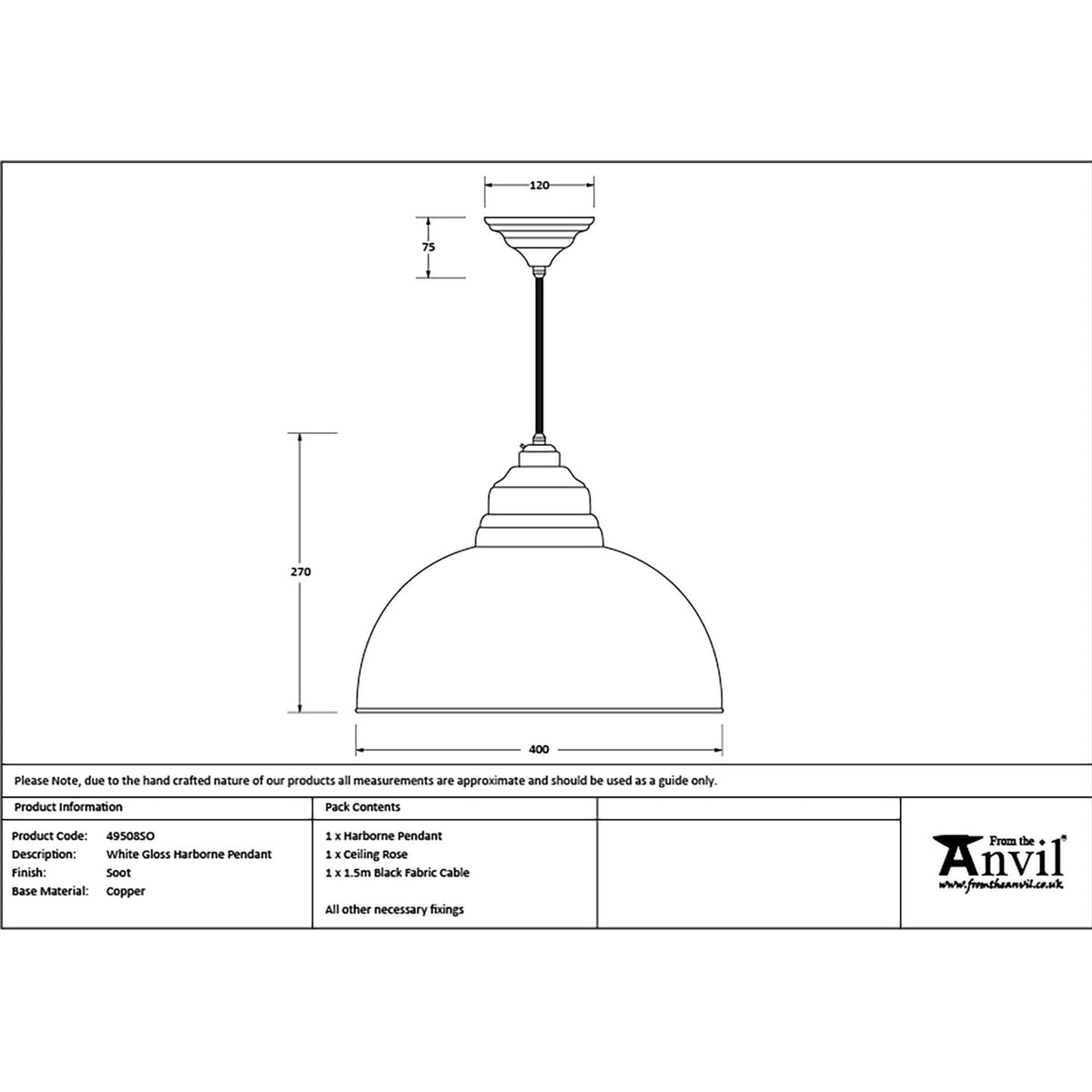 White Gloss Harborne Pendant in Soot