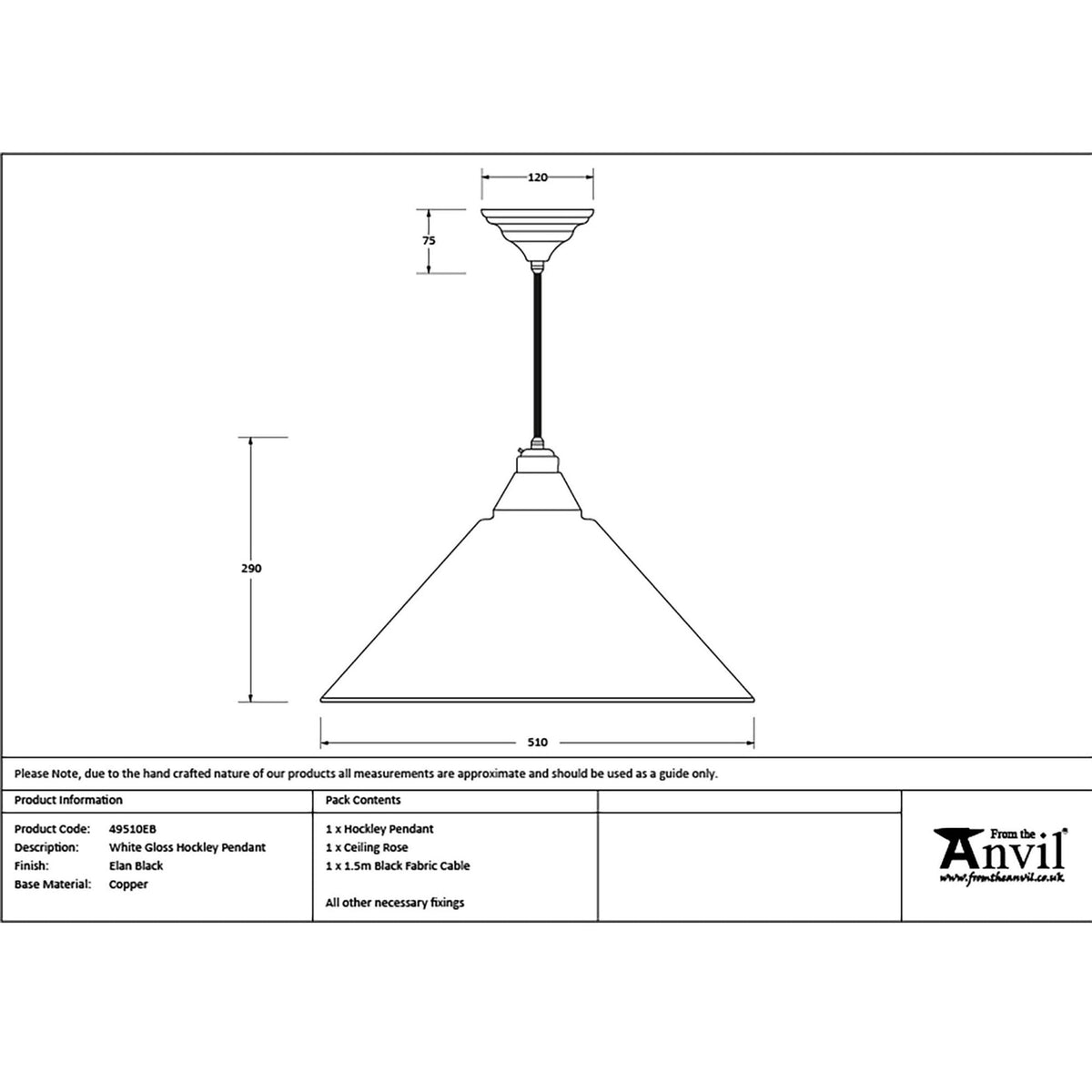 White Gloss Hockley Pendant in Elan Black