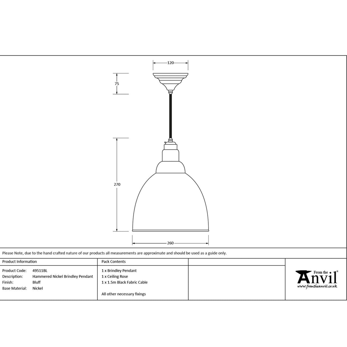 Hammered Nickel Brindley Pendant in Bluff