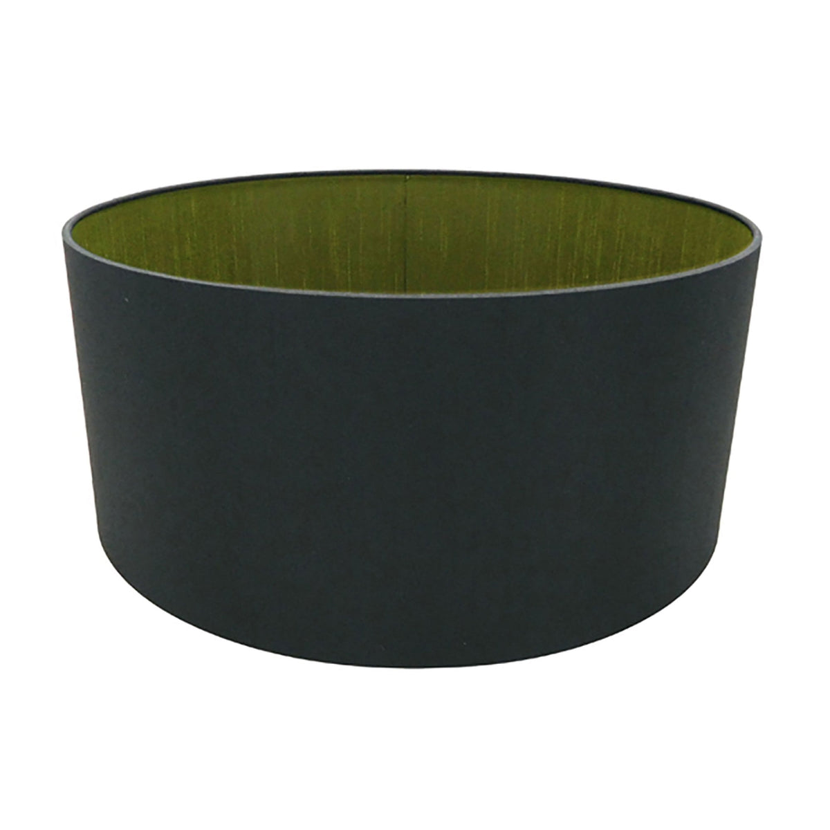 Sigma 40cm Midnight Black Faux Silk Drum Shade With Olive Green Lining