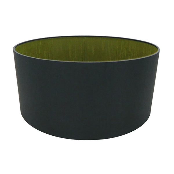 Sigma 40cm Midnight Black Faux Silk Drum Shade With Olive Green Lining