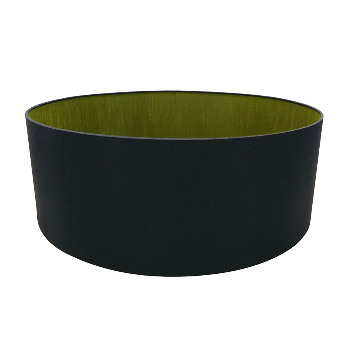 Sigma 60cm Midnight Black Faux Silk Drum Shade With Olive Green Lining