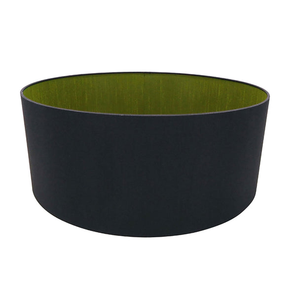 Sigma 50cm Midnight Black Faux Silk Drum Shade With Olive Green Lining