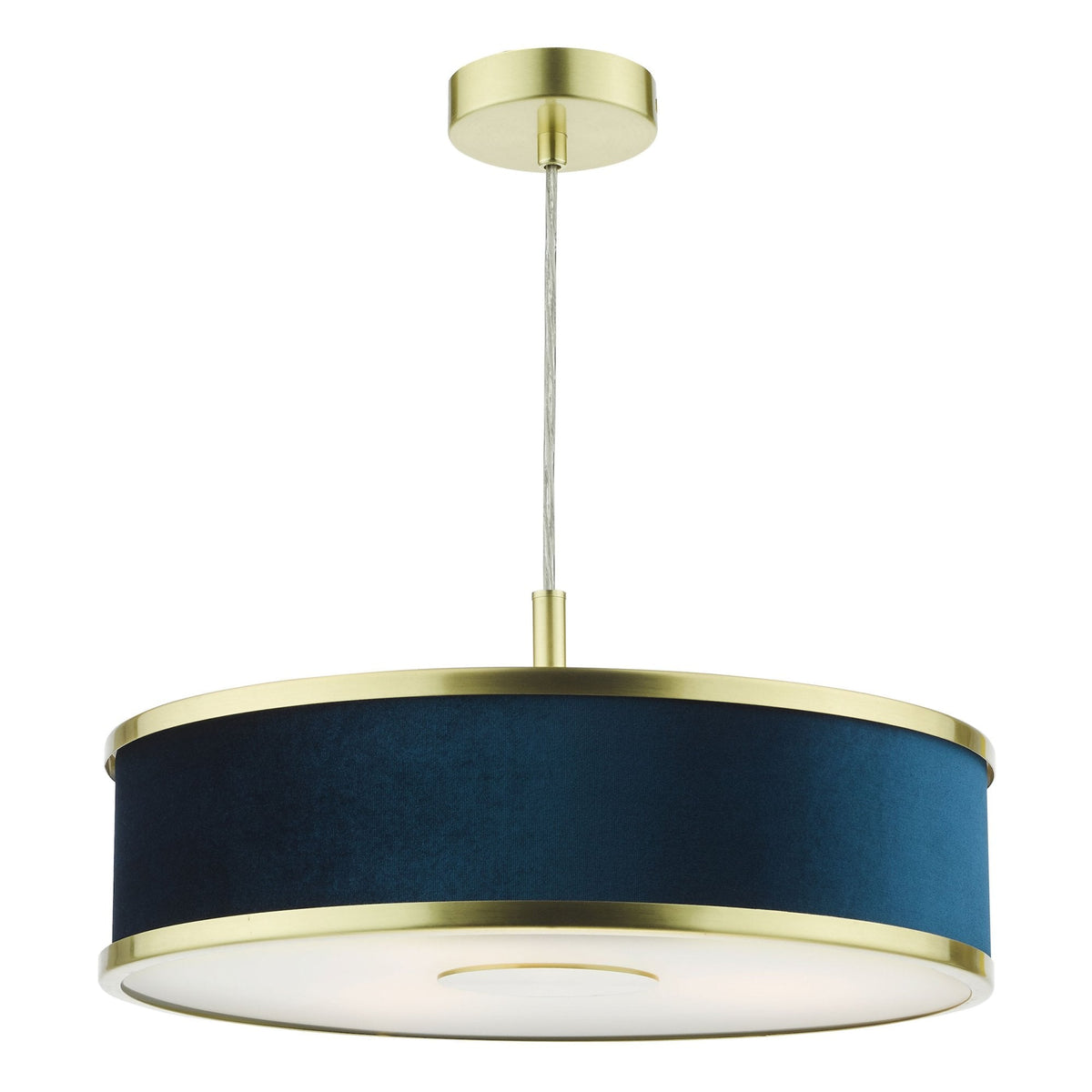 Alvaro Pendant In Brushed Brass With Navy Blue Velvet Shade