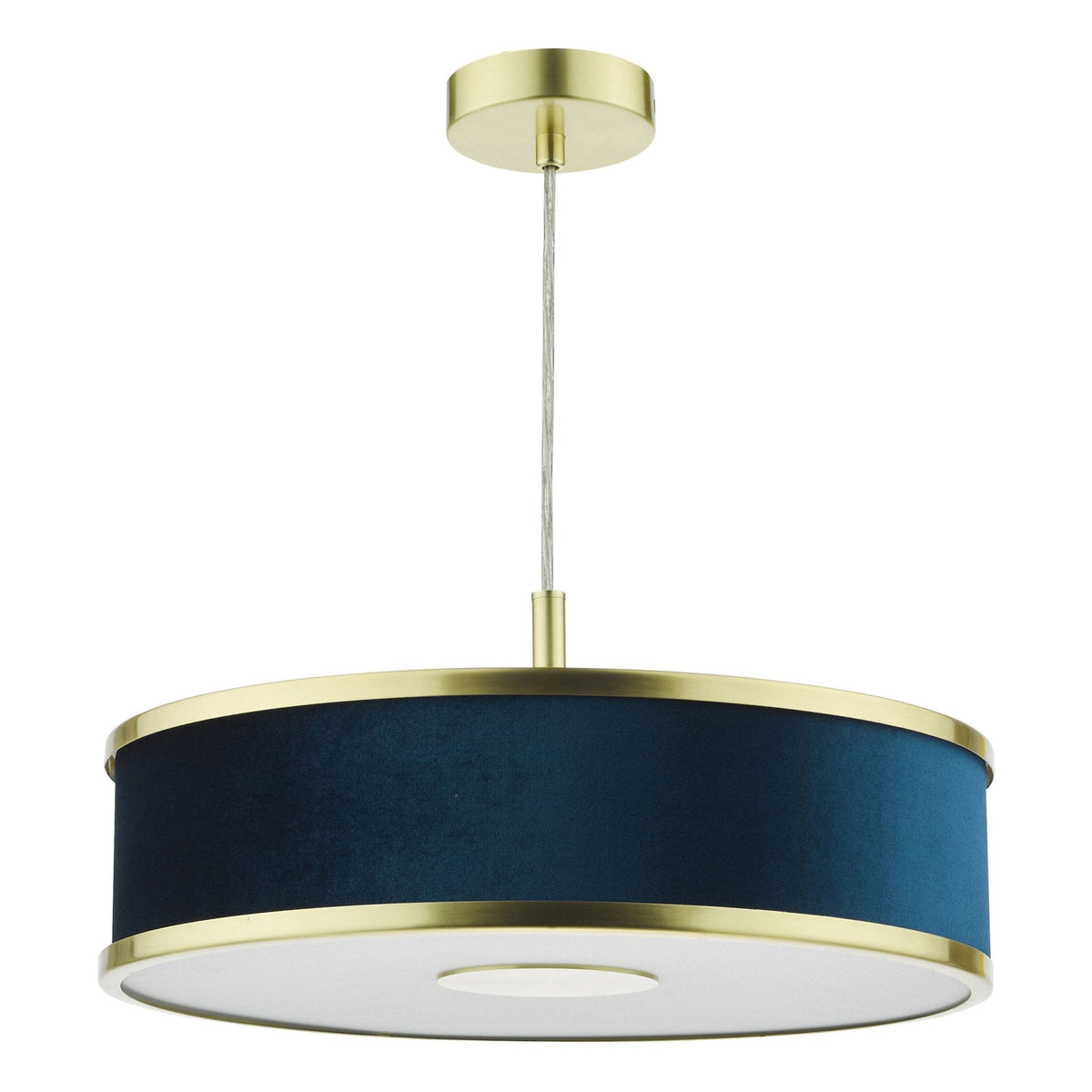 Alvaro Pendant In Brushed Brass With Navy Blue Velvet Shade