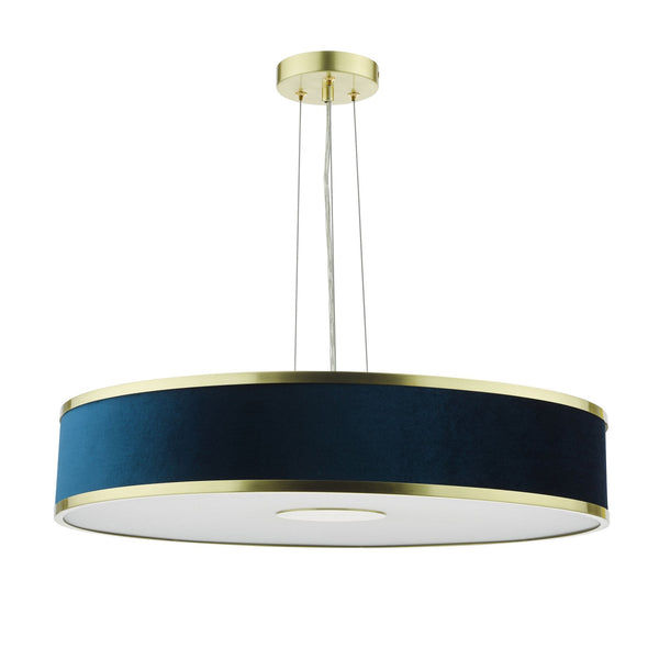 Alvaro Large Pendant In Brushed Brass With Navy Blue Velvet Shade