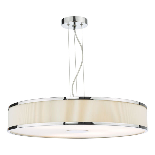 Alvaro Large Light Pendant In Polished Chrome With Pleated Ivory Shade